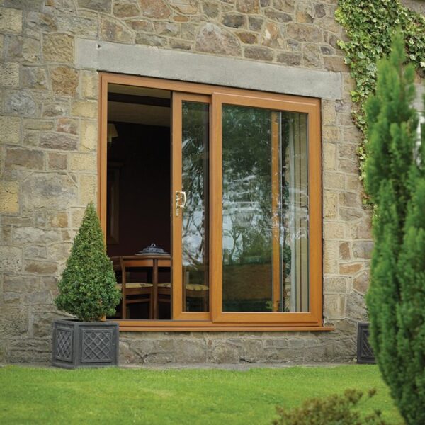 Oak effect patio doors